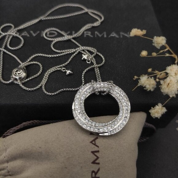 NEW David Yurman 30mm white gold round full diamond necklace DYXL-045